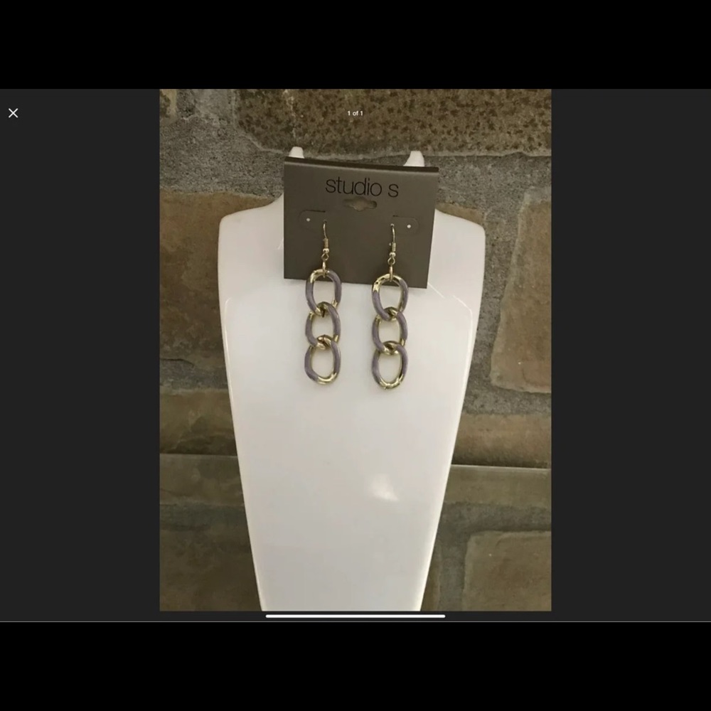Purple Link Chain Dangle Earrings